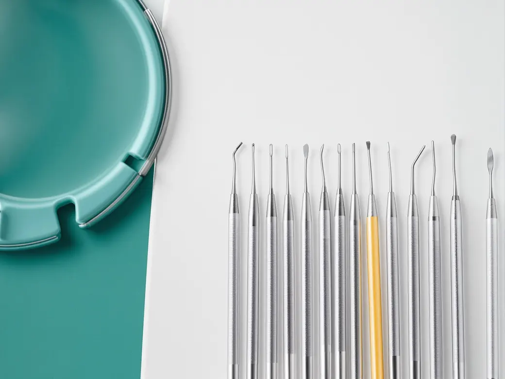 Root canal instruments laid out on a clinical tray