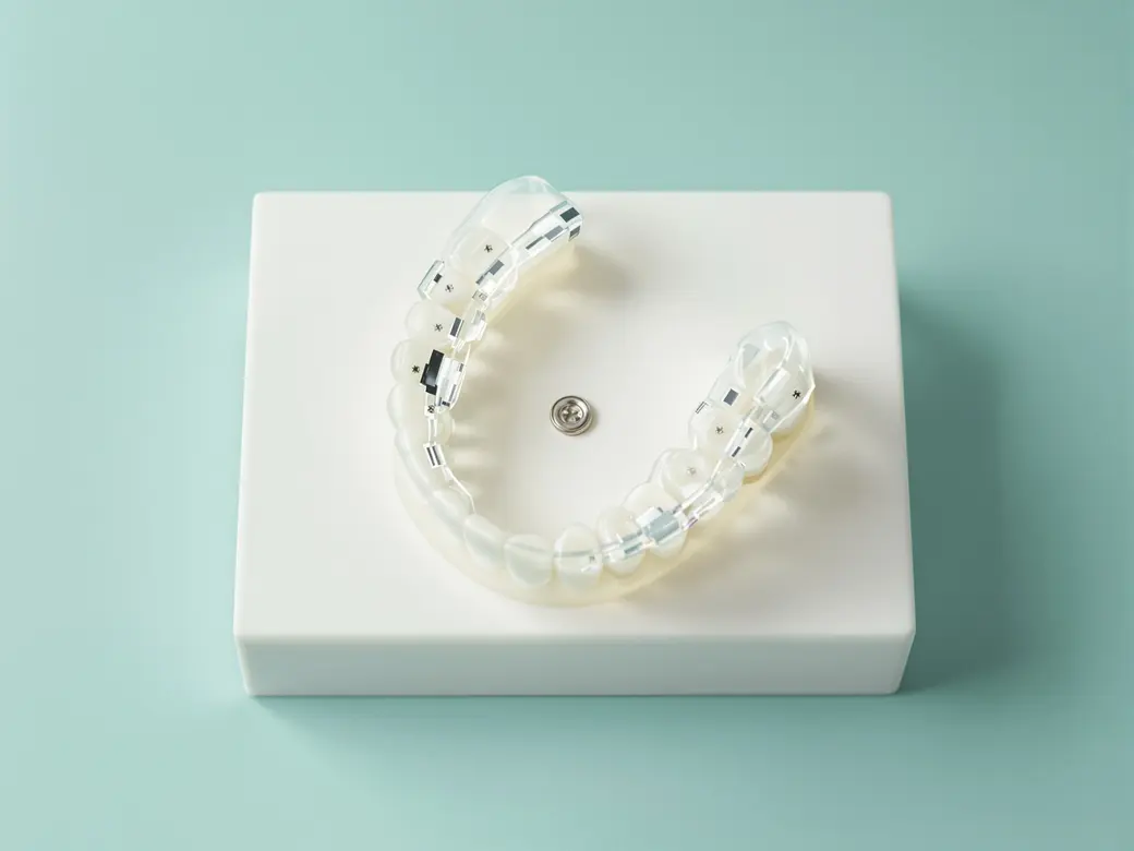 Aparato de ortopedia maxilar sobre un modelo de dientes de niño