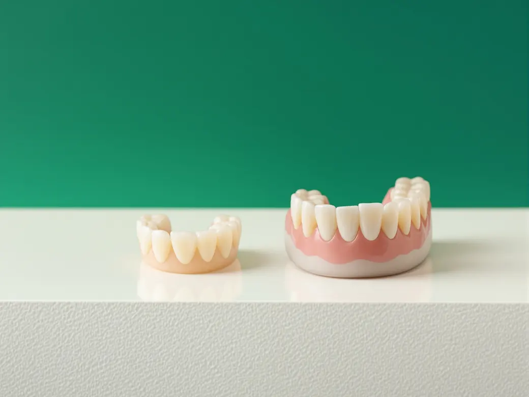 Dentadura y puente dental sobre el banco del laboratorio